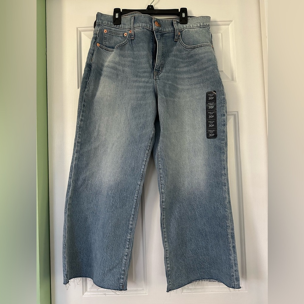 J Crew Women's Petite Wide Leg Jeans in Blue Denim